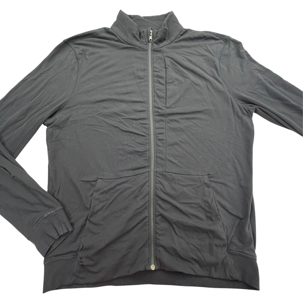 Lululemon Jacket Mens 2XL Black Full Zip Track Cotton Blend Logo Athletic HOLE
